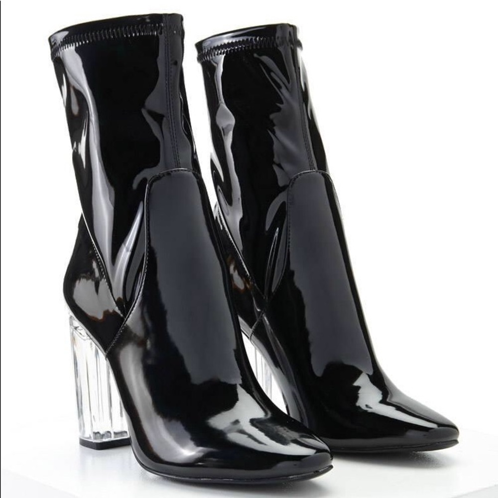 Black Faux Patent Leather Boots